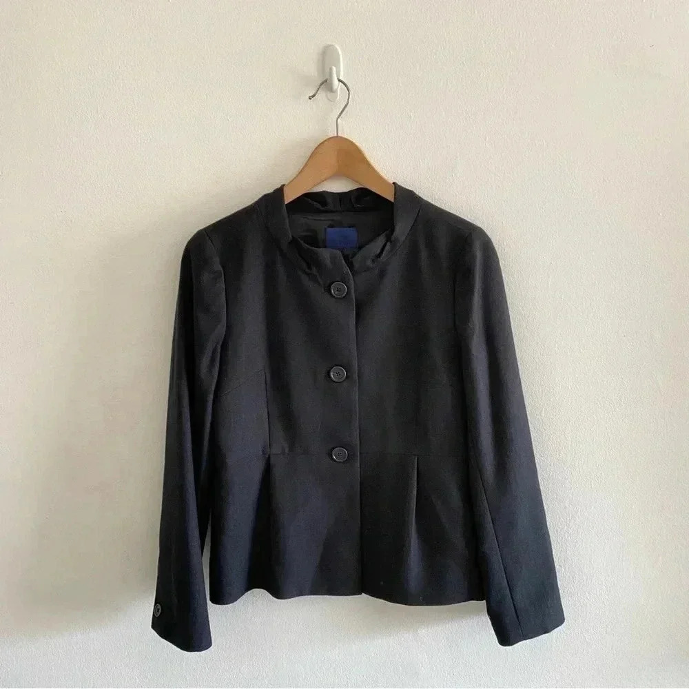 J.CREW WOMENS  WOOL SILK CASUAL BLAZER JACKET  BLACK Sz‎ 4